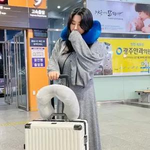 고품질 에어 기내용목베개 여행 벨벳 휴대용 블루 목베개 (WFGTGUR)