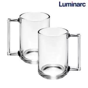 투명 손잡이 유리컵 320ml 2P 내열강화 물컵 카페 아이스라떼잔