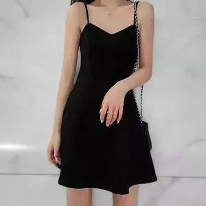 [하프클럽/옷자락]여성 하트넥 어깨끈 플레어 미니 원피스