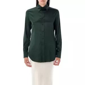 실크 슬림 핏 다크 그린 셔츠 290864929 015