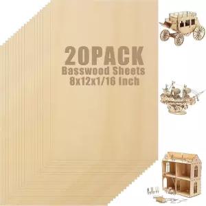 라니아케아 20팩 8 x 12 인치 베이스우드 시트 합판 1개/16개 공예용 얇은 미완성 목재 DIY 우드 아트 모형