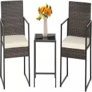 코스트웨이 3피스 파티오 비스트로 세트 커피 테이블이 있는 야외 라탄 의자 소파 쿠션 2개 정원 발코니