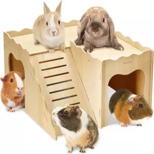 BNOSDM 계단 및 로프트 2단 분리형 캐비 캐슬 2도어 소형 동물원 서식지 난쟁이 토끼 등반 장난감