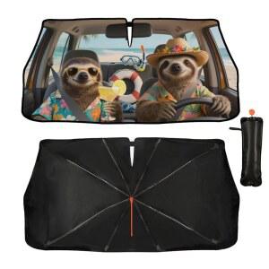 도핀두 재미있는 나무늘보 차단으로 57인치 가리개 햇빛 트럭 우산 유지합니다 대부분의 앞유리 X30인치 자동차의 손잡이 세단 프린트 자동차 접이식 자외선 차단 시원하게 있는 구부릴 차량을 SUV 동물