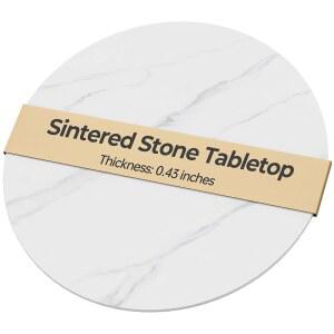 SVIOBY 23.6인치 흰색 원형 소결석 테이블 상판 - 실내/외 레스토랑 테이블, 책상용 DIY 교체 커버, 대리석 질감, 열 및 스크래치 방지 기능 제공