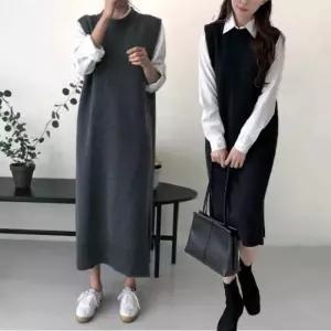 롱 무지 니트원피스 빅사이즈원피스 정장원피스 미니원피스 니트 라운드넥