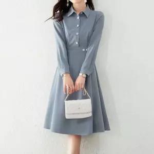 스커트 원피스 A라인 홀복 하객원피스 셔츠원피스 카라넥 플레어 편한원피스