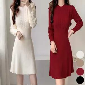 니트미니원피스 꽈배기 라운드넥 꽈배기니트 플레어니트원피스 원피스 미니