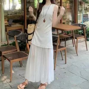 셔링 얇은 바캉스룩 슬리브리스 편한 시원한 원피스 데일리룩 통기성 롱