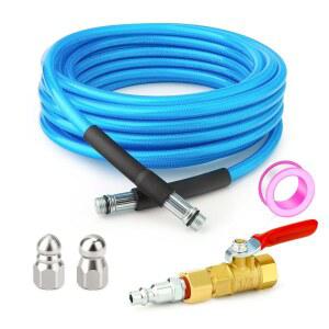 GASHER 23피트 가정용 건조기 통풍구 청소 키트, 제트 노즐 2개, 1/4인치 NPT 볼 밸브, 에어 플러그, 감속기 어댑터