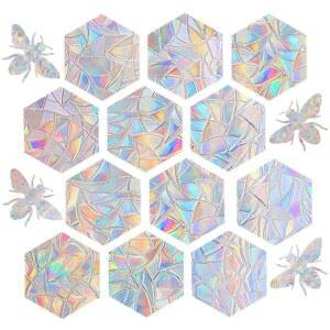 스틱거루 16피스 육각형과 벌 창문 클링 - 충돌로부터 새를 구하는 충돌 방지 데칼, 접착력이 없는 프리즘 비닐 클링, 무지개 스티커, 밝은 무지개,