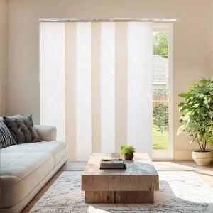 CHICOLology 엠보싱 텍스처 위브 패브릭, 슬라이딩 도어 블라인드, 룸 디바이더, 파티오 도어용 수직 유리 컨트리 아이보리(빛 필터링), W:46-86 x H: 최대 96인치