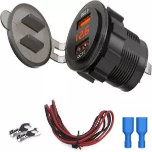 USMEI 듀얼 QC3.0 USB 충전 소켓 (전압계 포함) 36W 방수 고속 3.0 전원 콘센트 어댑터 (전압 측정기