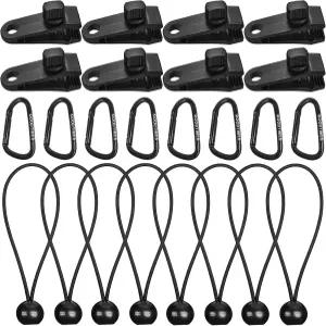 텐트 캠핑용 번지 코드와 카라비너가 달린 잠금 그립 방수 클램프 카라반 캐노피 자동차 커버 수영장 보트