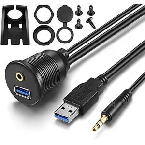 1M 3ft USB 3.0 & 3.5mm AUX 확장 마운트 대시 플러시 패널 케이블 자동차 보트 바이크 오토바이 방수 코드