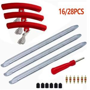 16/28개입 바이크 오토바이 타이어 레버 스푼 철제 교체 도구 세트 녹 방지 매끄러운 효율적인 작업용