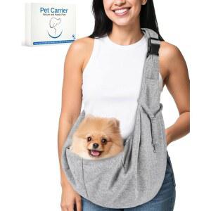 소형견 및 고양이용 Snqmtt 반려견 슬링 0 12파운드 , 조절 가능한 스트랩이 있는 강아지 여행 안전 야외용 핸즈프리 반려동물 가방, 회색