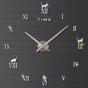 사무실 거실 DIY 무소음 로마숫자 고양이 벽시계 실버 (KYR-W54544D)