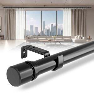 파티오용 야외 커튼봉, 엑스트라 롱 로드(32-240인치) u2013 헤비 듀티 조절식 벽 및 천장 마운트, 매트 블랙 룸 칸막이, 대형 창문 1개 또는 2개, 홀더 5개