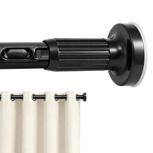 ZYKORT 엑스트라 롱 텐션 커튼 로드 39-173인치(3.3-14피트), 야외 파티오 윈도우용 드릴링 없음, 원클릭 텔레스코픽 로드, 헤비 듀티 샤워 룸 디바이더, 블랙