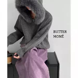 버터모네 탈부착 퍼카라 니트 후드집업 가디건 봄가을겨울 보온 오버핏 데일리룩 니트아우터 미니멀