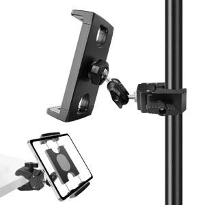 [미국배송] 마이크 스탠드/스트롤러/트레드밀/휠체어/스핀 바이크/펠로톤/실내 사이클용 태블릿 홀더 360 회전 IPAD 스탠드 조절 가능한 클램프 마운트 4.7~12.9인치 모든 스마트폰용