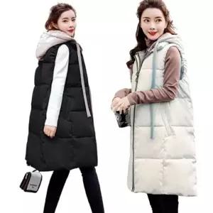 온나핏 롱패딩쪼끼 후드패딩조끼 후드패딩쪼끼 패딩베 롱 베스트 패딩 조끼 후드 쪼끼 여자
