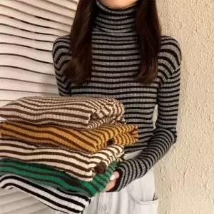 은창스트라이프 골지 베이직 목폴라 티셔츠 상의 이너 여성 겨울 보온 사무실 실내 기모 레깅스 여성