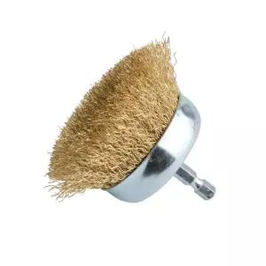 금속용 건플라 3인치 와이어 컵 브러시와 1/4인치 육각 생크 경화 황동 강철 크림프 휠 헤비 듀티 브러시