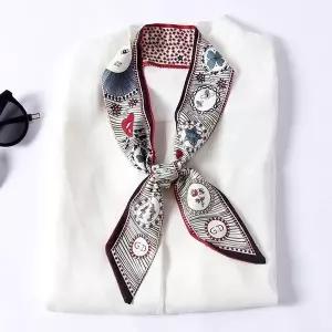 고품질 프린 양면 쁘띠 스카프 여성 미니 타이스카프 끈스카프 (WFKDT9A)