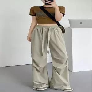 바지 여름 와이드팬츠 카고바지 바스락 스트링 여자 (WFKBXHZ)