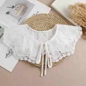 여성 레이스 리본 끈 레이어드 페이크 카라 넥 케이프 (WFKBXQZ)