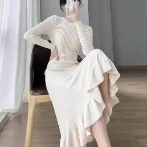 여자 가을 겨울 따뜻한 골지 슬림 롱 니트 원피스