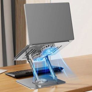 [미국배송] 360 회전 베이스와 팬 인체공학적 노트북 라이저 마운트가 있는 리얼리제이션 조절 가능한 컴퓨터 스탠드 스탠드 접이식 보호용 책상(1016인치) 맥북호환 프로 에어 장착(1016인치) - SLIVER