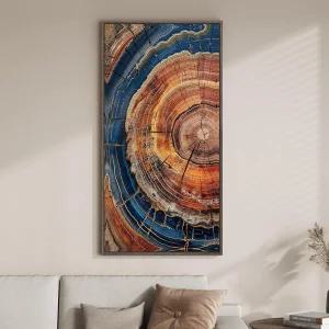 액자형 세로 컬러풀 트리 링 거실 벽 아트 대형 빈티지 농가 나무 그루터기 캔버스 아트워크 사무실 주방