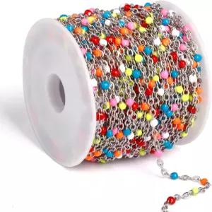 33피트 스테인리스 스틸 에나멜 체인 벌크 2mm 304 컬러 구슬 케이블 링크 롤 스풀 보석 제작용