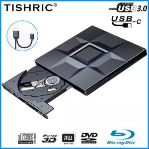 CD롬 플레이어 TISHRIC 블루레이 C USB 30 외장 CD DVD 버너 CD-RW 드 라이터 리더 노트북 데스크탑용