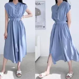 고품질 셔링 캡소매 나시원피스 롱원피스 원피스 밴딩원 셔링 (WFKEOGY)