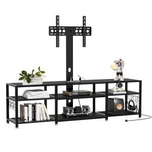 마운트 및 전원 콘센트가 있는 VECELLO TV 스탠드, 55/65/70/75/80인치 TV를 위한 높이 조절 가능한 엔터테인먼트 센터, 거실용 콘솔 테이블, 침실, 매트 블랙