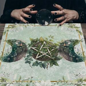 VIKAMA 타로 매트 - 녹색 잎과 달 패턴 내구성이 뛰어난 제단 천 점술 및 가정 장식에 사용됨