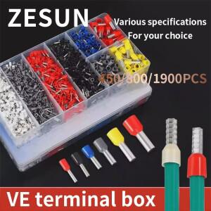 450/800/1900피스 VE 황동 튜브  사전 절연 핀 터미널 박스형 커넥터(냉간 압착 구리 와이어 노즈 AWG22-7