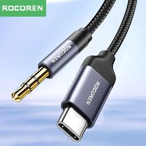 Rocoren USB C타입 ~ 3.5mm 잭 Aux 오디오 케이블 어댑터 남성-남성 헤드폰 플러그 변환기 와이어 iphone