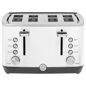 GE 4 슬라이스 토스터 | 베이글, 빵, 와플 등을 위한 추가 넓은 슬롯 7가지 그늘 옵션 조리대 주방 필수품 1500와트, 흰색