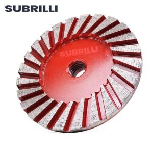 SUBRILLI 4 다이아몬드 세그먼트 그라인딩 휠 터보 림 리플 컵 그릿 40 석재 화강암 석 콘크리트 조각 연마