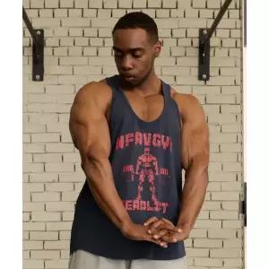 매장정품 MFAV 머슬 프린팅 딥 넥 슬리브리스 네이비