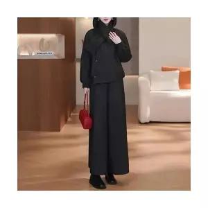 여성 고급세련핏 정장세트 텍스처 세트 겨울 패딩 코트 바지 머플러 쓰리피스 트렌드 인기4