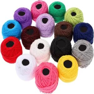SHINNOFI 16 롤 코바늘 뜨개질 실 세트 면사 볼 DIY 뜨개질용 크로스 스티치 자수 치실 랜덤 색상