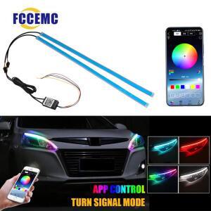 12V 2PCS 자동차 LED 주간 러닝 라이트 심포니 DRL APP 제어 유연한 RGB 흐르는 방향 신호 스트립 헤드 장