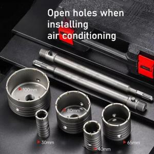 콘크리트 구멍 톱 세트 10개 (30mm, 65mm, 100mm) 원형/사각형 부착 바 포함, 시멘트 벽돌 석재 벽에 이상