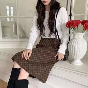 [하프클럽/]여성 FW 무릎미디 격자 스커트